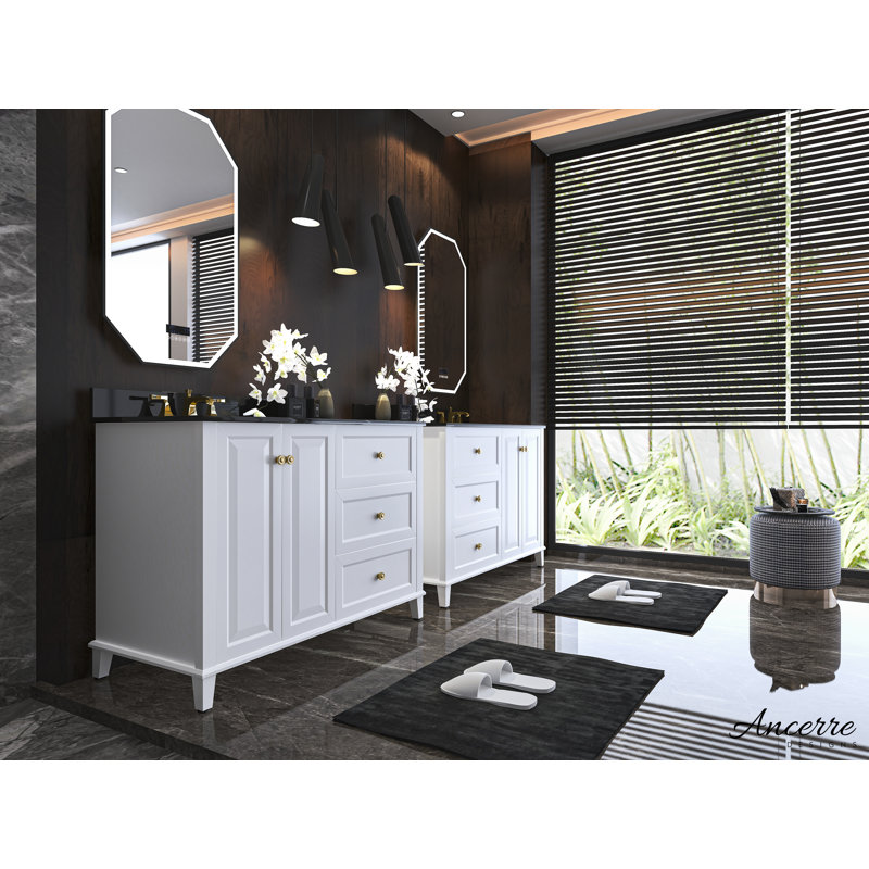 Hannah 48'' W Single Vanity, Black, White/Brushed Gold, Left