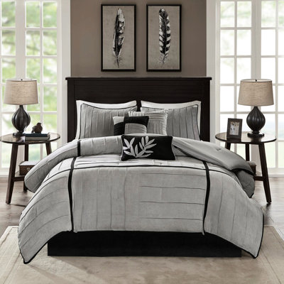 Grey Faux Suede 7 Piece Comforter - Full Size, Soft, Elegant Suede, , Fascinating