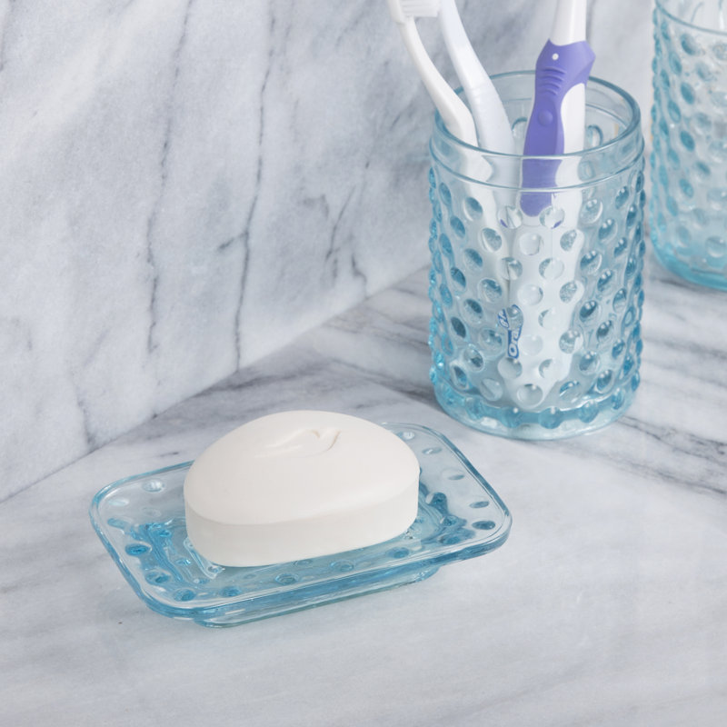 Transparent Blue Dot Glass Soap Dish