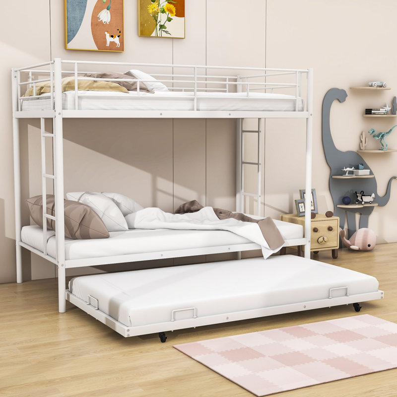 Gagny Kids Twin Over Twin Bunk Bed with Trundle, Black