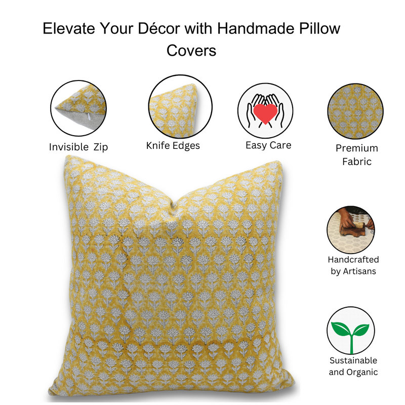 Linen Pillow Cover, 24"H x 24"W, Yellow/White, Square