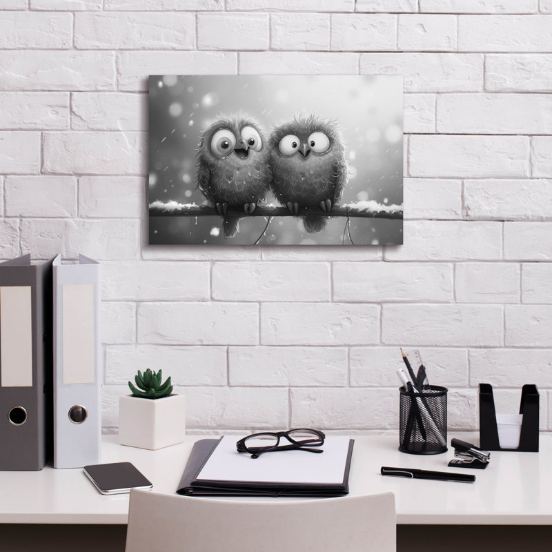 «Epic Graffiti», art mural sur toile «Black and White Owls» par Momart, H 12 po x l 18 po x P 0,75 po
