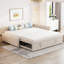Lit de jour double rembourré en L avec lit gigogne escamotable, beige