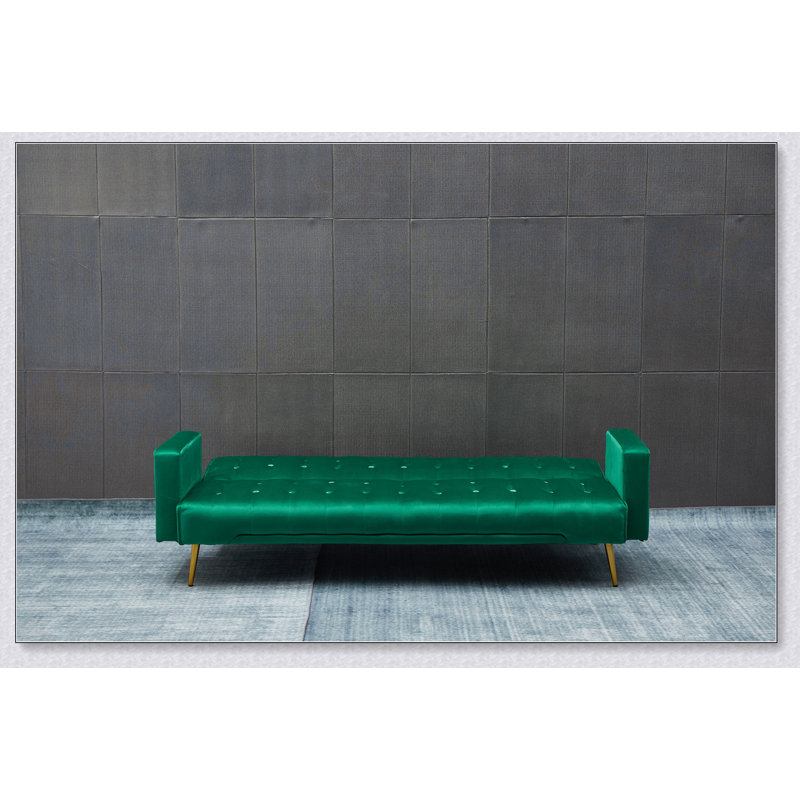 Luxueux canapé-lit en velours avec pieds en métal doré, parfait pour les espaces de vie compacts et un confort maximal., Vert