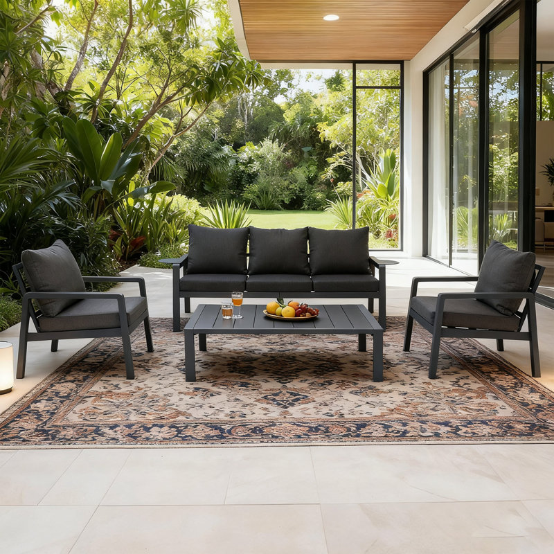 The Classical Conversation Sets With 2 Accent Club Chairs & 3-Seater Sofa(Included Tray) & 48"W Coffee Table(4 PCS), Gray