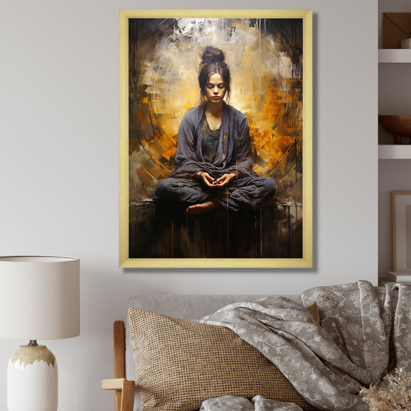 «Black and Gold Yogic Meditation - Yoga», impressions d'art mural, Encadrement doré, H 32 po x l 24 po