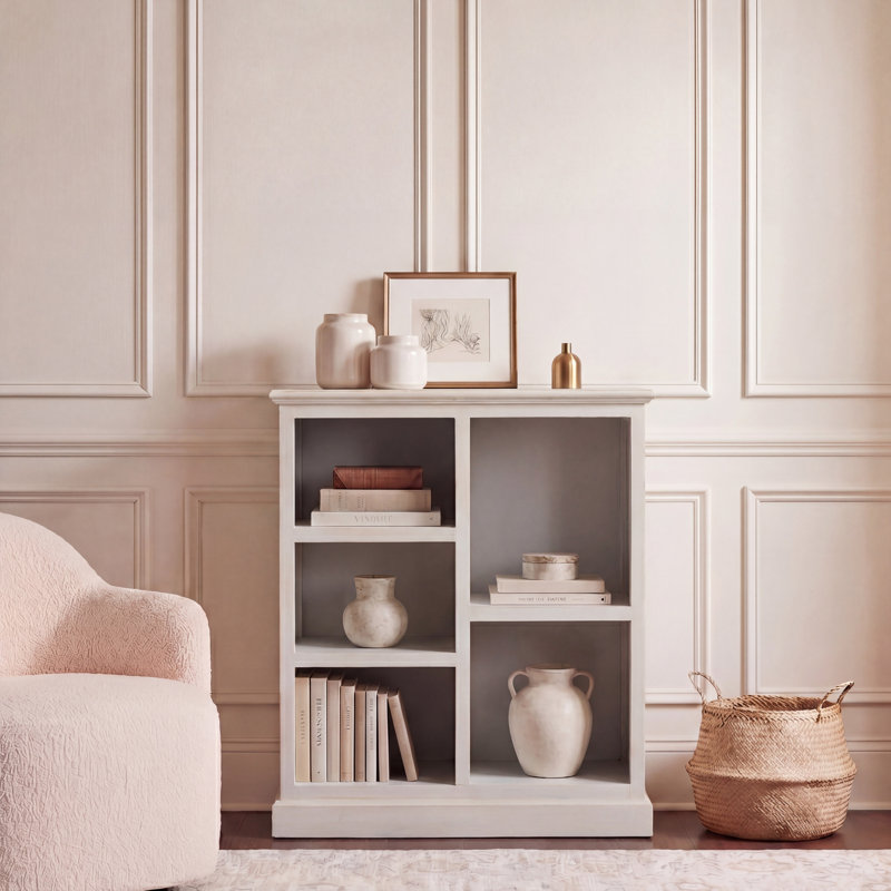 Aoting 30.1" H x 25" W Solid Wood Standard Bookcase, White Wash