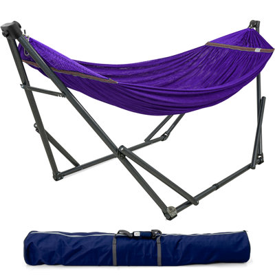  Collapsible Hammock Stand, Folding Camping Hammock and Stand, 600 lbs Capacity Double Hammock Stand for 2 Persons, Heavy Duty Folding Hammock for Indoor Outdoor, Quick Assembly, Purple
