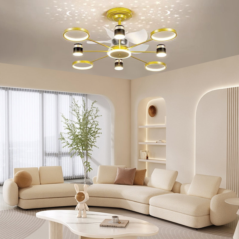 45.3" LED Ceiling Fan with Light and Remote,with Starry Sky, Gold