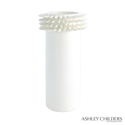 Spike Cylinder Vase-White-Sm