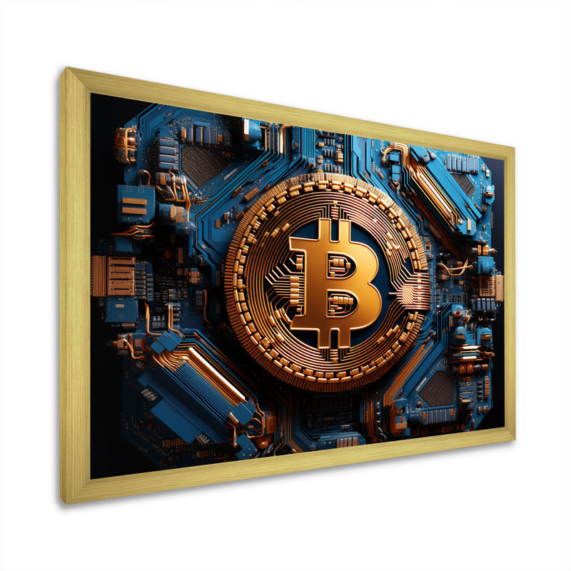 Azur, mode, Bitcoin - art mural mode, H 24 po x l 32 po x P 1 po, Cadre doré simple
