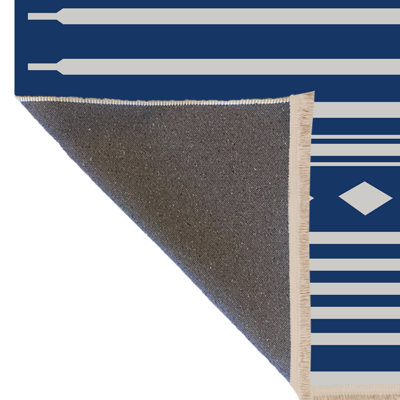 Tapis en polypropylène à motif de chevrons de couleur bleue Nisa