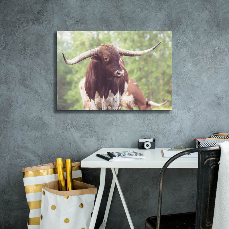 "Epic Graffiti" Longhorn Gaze 1 "par Nathan Larson, art mural sur toile, 26 po x 18 po