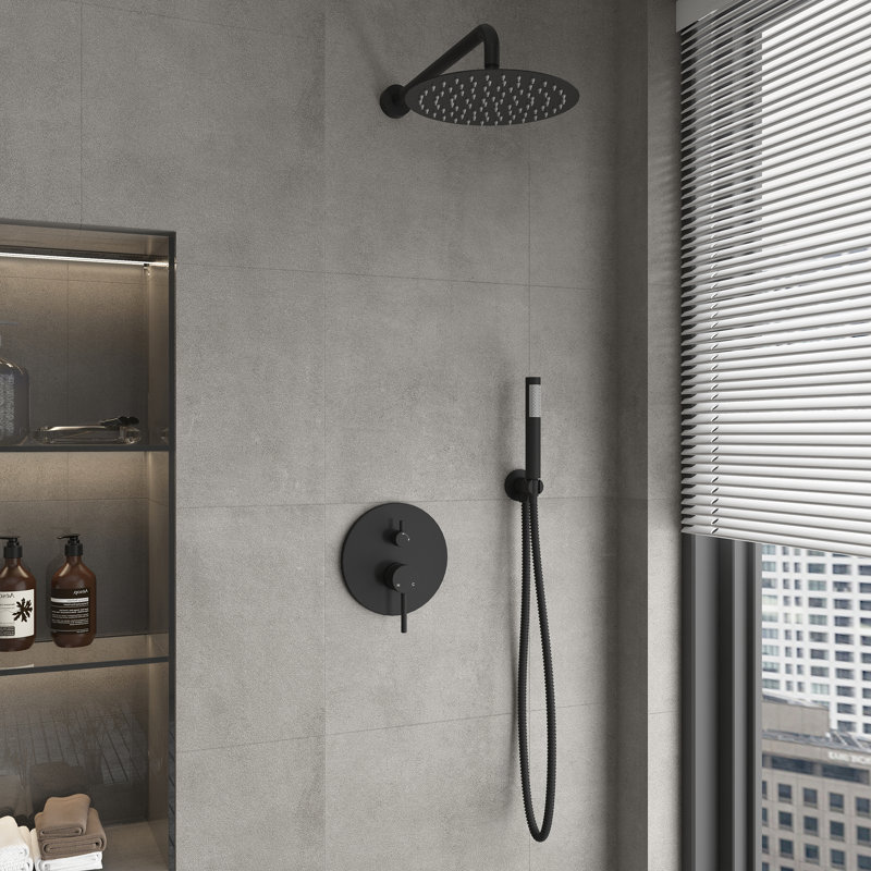 10 Inch Round Wall Mount Shower Faucet System Luxury Rainfall Shower Head with Rough-in Valve, Black