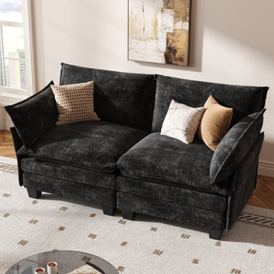 Canapé modulaire modulaire, causeuse 2 places Cloud Couch, canapé modulaire moderne en chenille pour le salon, noir
