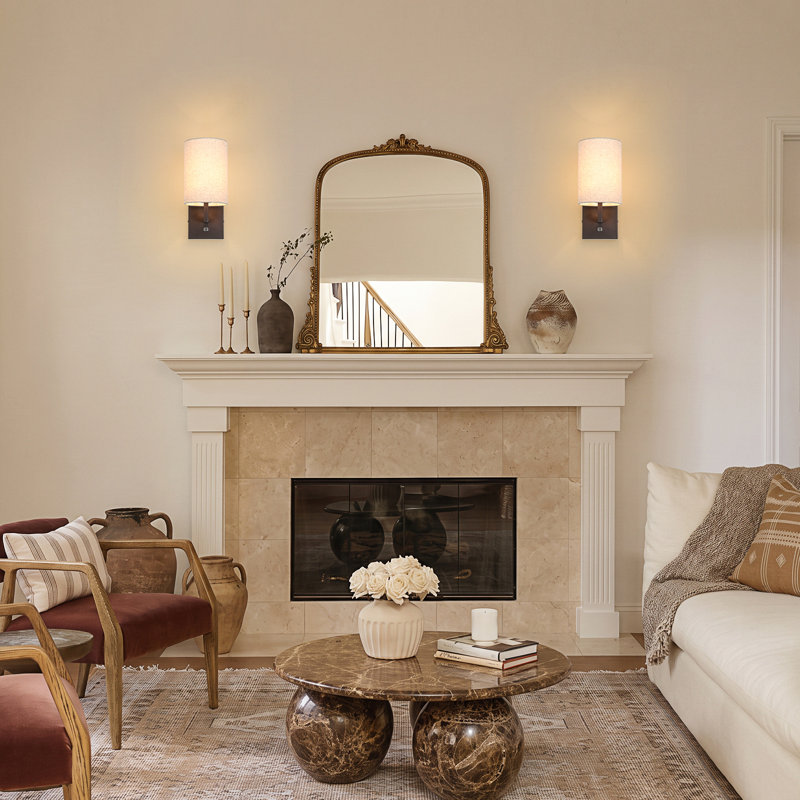 Modern 1-Light Linen Fabric Shade Wall Sconce