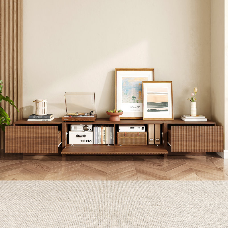98'' Tv Stand With Storage, Fluted Tv Console Cabinet, Mid Century Modern Entertainment Center, Wood Media Console For Living Room, Bedroom