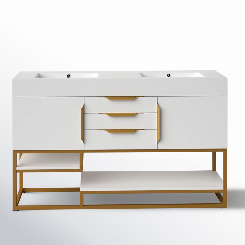 Samorah 59'' W Double Vanity, Latte Oak, Radiant Gold, White