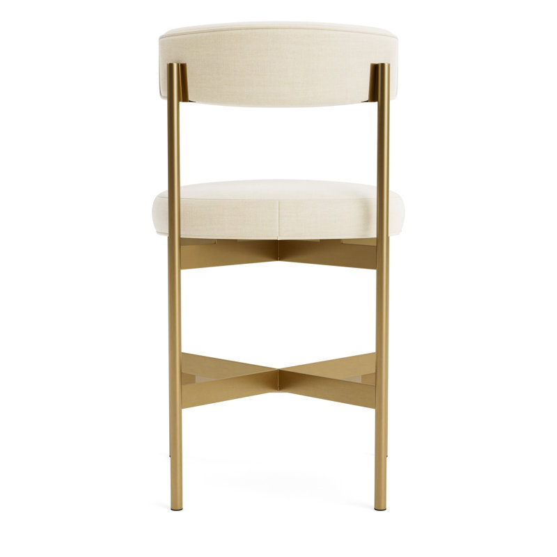 Remy Bar Stool, Counter Stool (25” Seat Height), Performance Linen - Cream, Brushed Brass