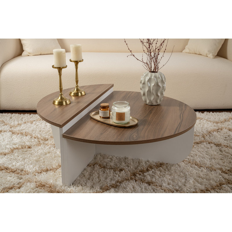 Ensemble de tables basses modernes (2 pièces), noyer et blanc, 35,4 x 11,8 x 23,6 pouces et 33,5 x 13,8 x 11,8 pouces | 100% panneau de particules enduit de mélamine, 0,7 po d'épaisseur | Élégante bande de chant noire, idéale pour les salons contemporains
