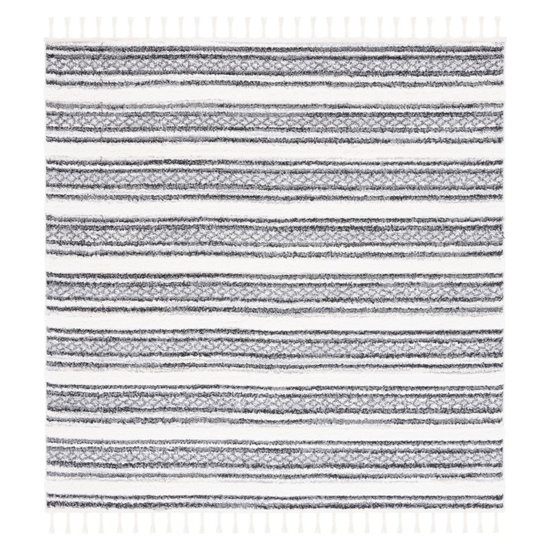 Moroccan Tassel Shag Performance Striped Rug, Square 6'7"