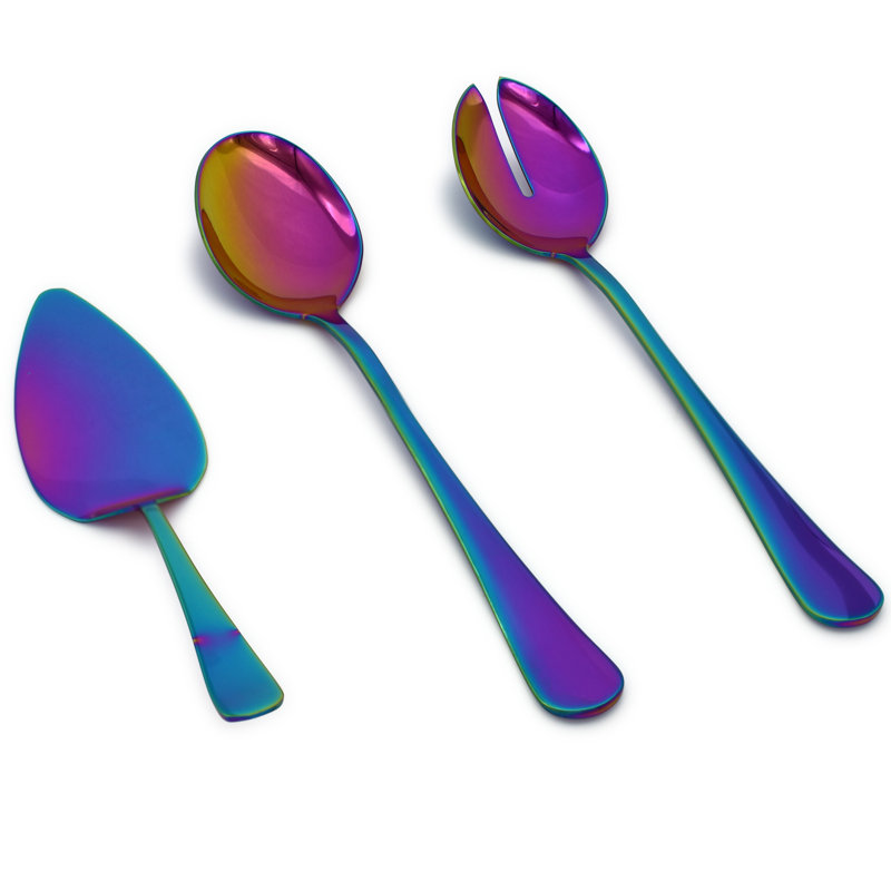 Ensemble de service à salade réfléchissant 3 pièces Louli en acier inoxydable, Multicolore