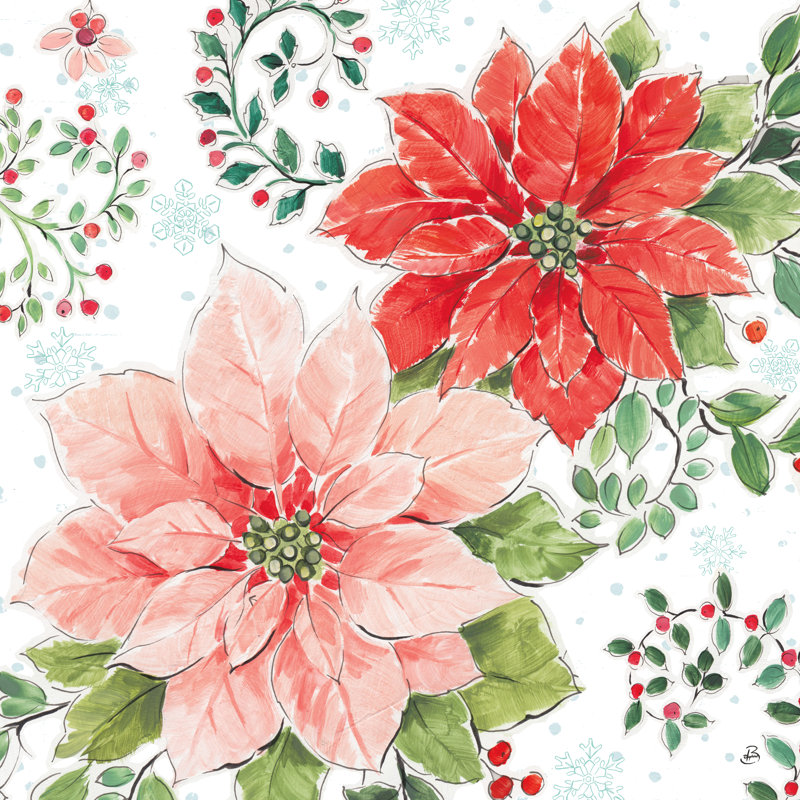 Country Poinsettias II, H 36 po x l 36 po x P 1,25 po, Toile avec cadre doré, Non