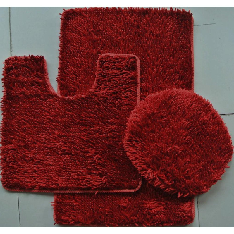 Ayser Non-Slip Bath Rug - Lid Cover Rug - Contour Rug, Red