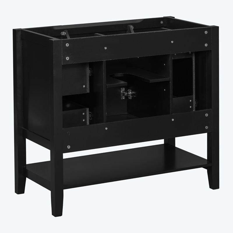 36" Black Solid Wood and MDF Freestanding Bathroom Vanity