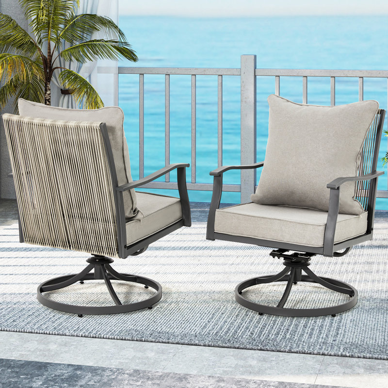 Ensemble de 2 chaises de patio pivotantes, chaises de salle à manger d'extérieur avec coussins épais