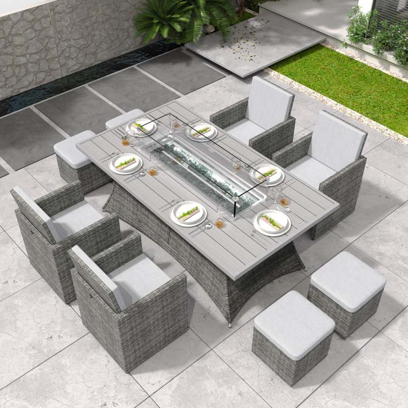 Bentlei Rectangular 8 - Person 70.87" Long Dining Set with Cushions