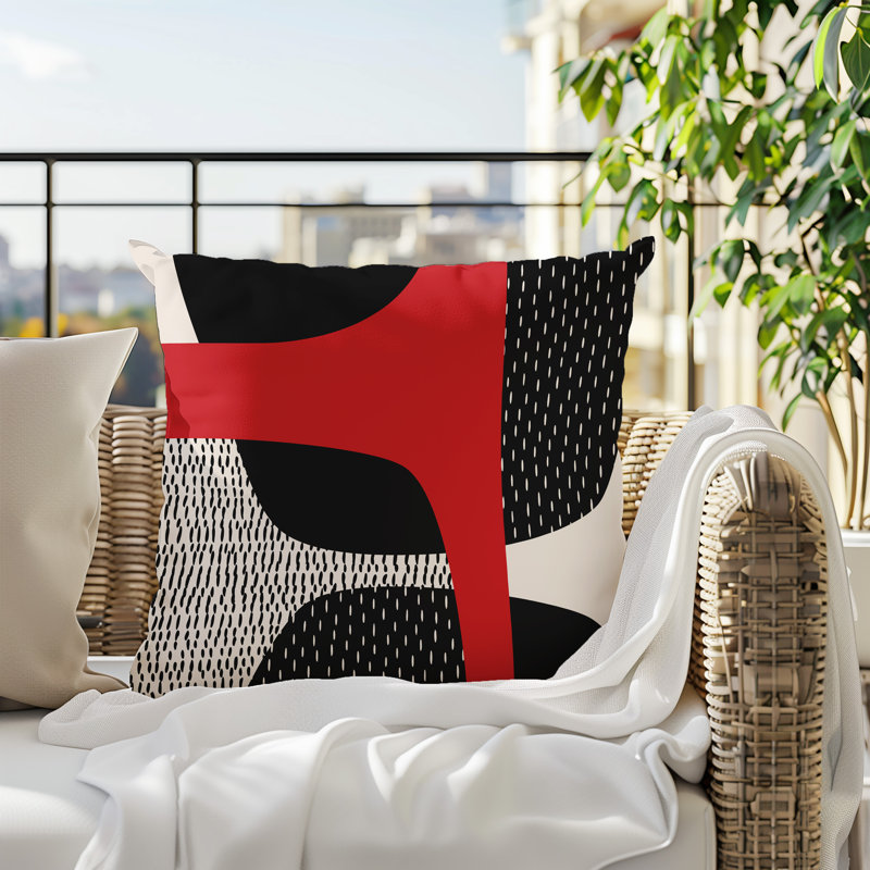 Coussin carré intérieur / extérieur pia, H 17 po x l 17 po, Rouge / noir / blanc cassé