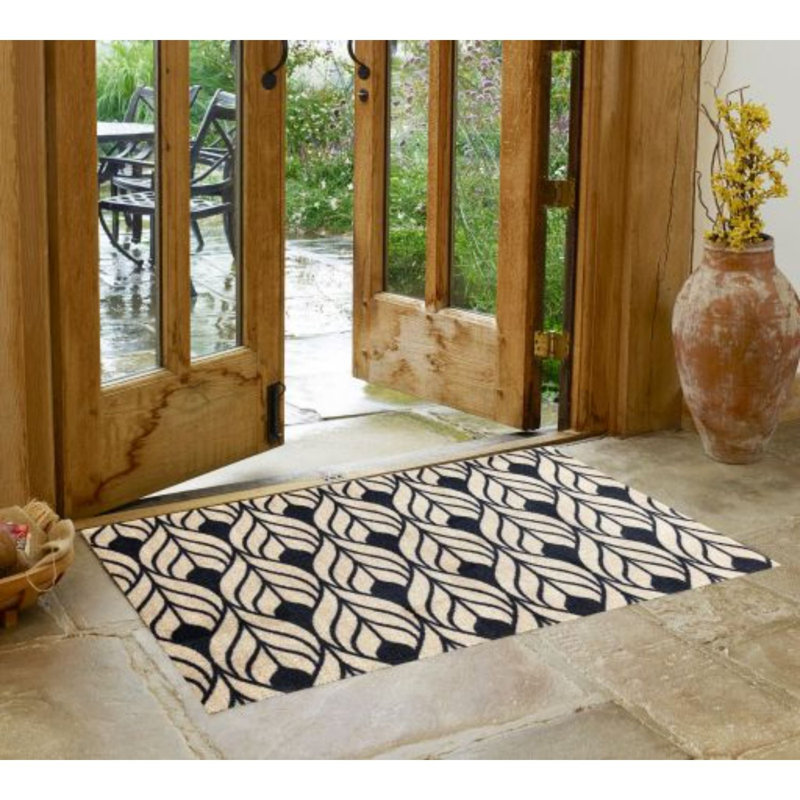 Tapis de sol lavable à feuilles abstraites graphite et brun clair 2 pi x 3 pi Cyson, L 27,5 po x L 47 po