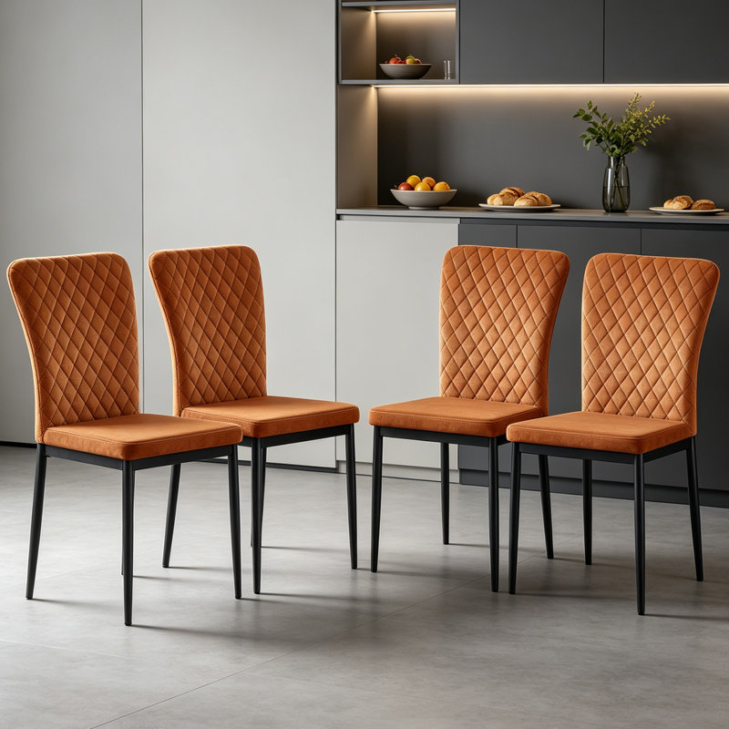 Modern High Back Velvet/Suede Armless Dining Chair with Diamond Tufting , Velvet Orange