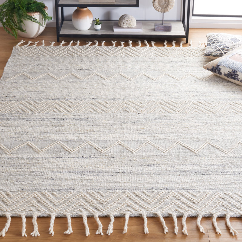 Tapis ivoire / gris en laine tissé à la main Ardo, Rectangle 5 pi x 8 pi