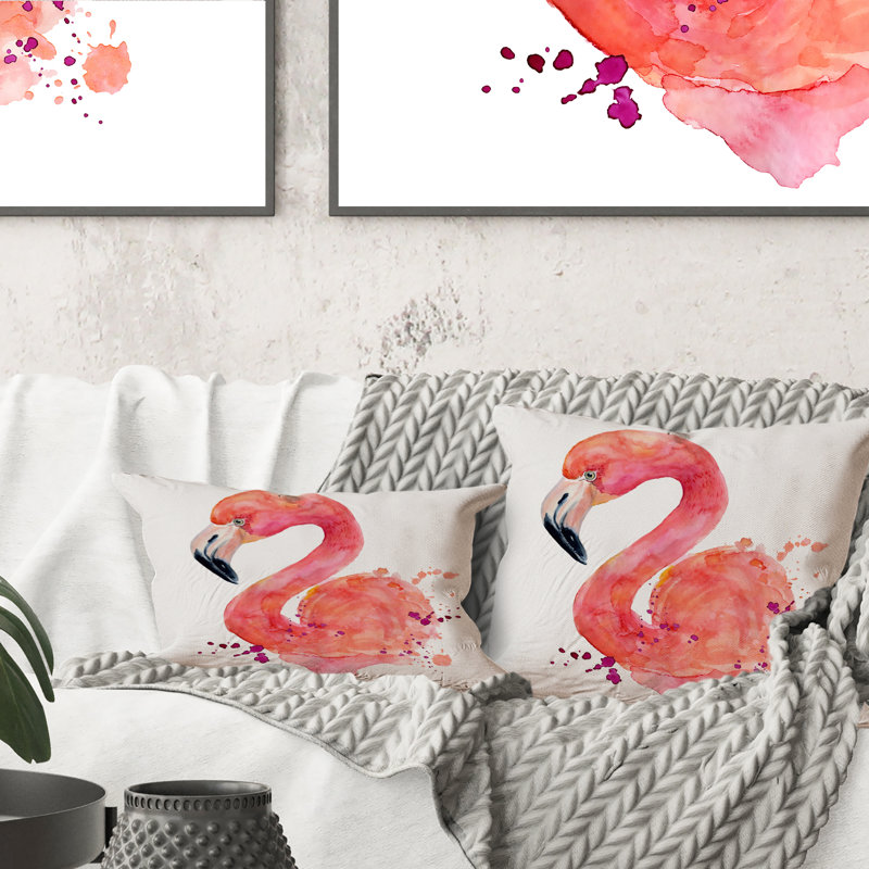 Coussin Pink Flamingo On White