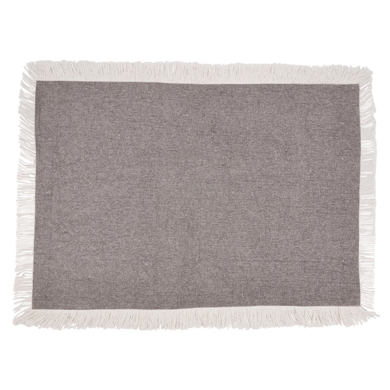 Gray Cotton Rectangle Placemats with Fringe Border, Set of 4