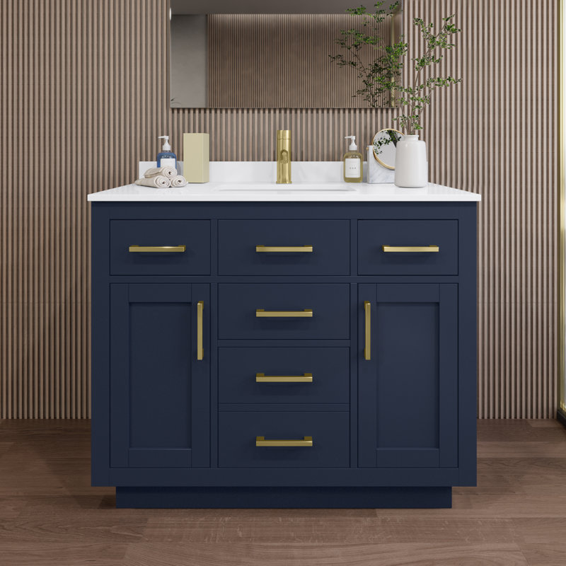 Ensemble de meuble-lavabo simple 42 po avec plateau en quartz Beckett TK, Simple, Or brossé