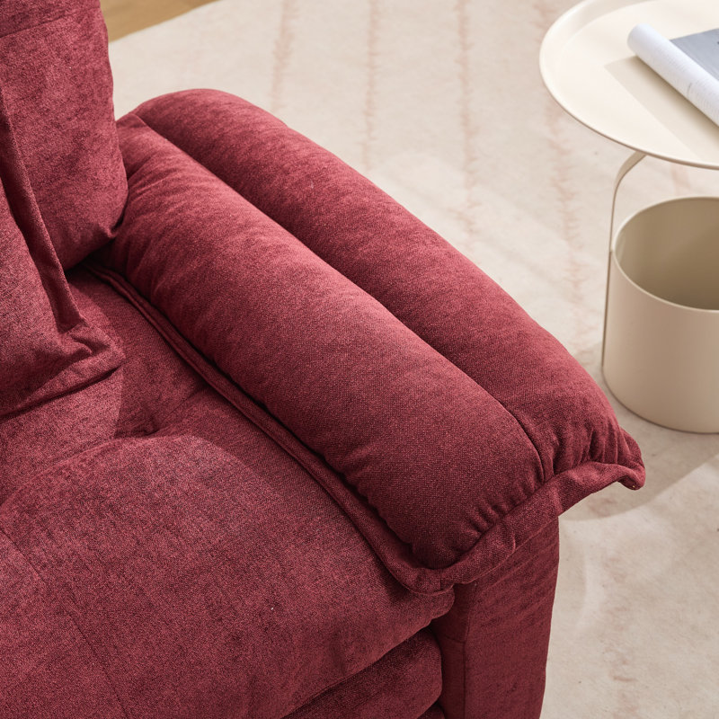  360° Swivel Chenille Accent Chair Upholstered Single Sofa With Throw Pillow, Red