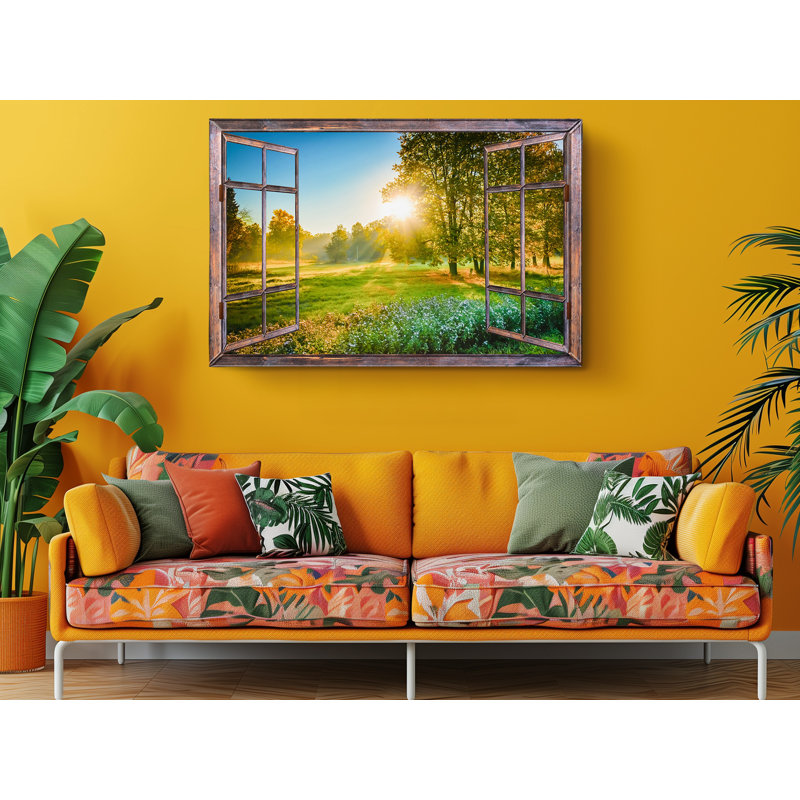 «Exotic Green Day Forest View Open Window», reproduction d'art sur toile, H 16 po x l 24 po x P 1 po