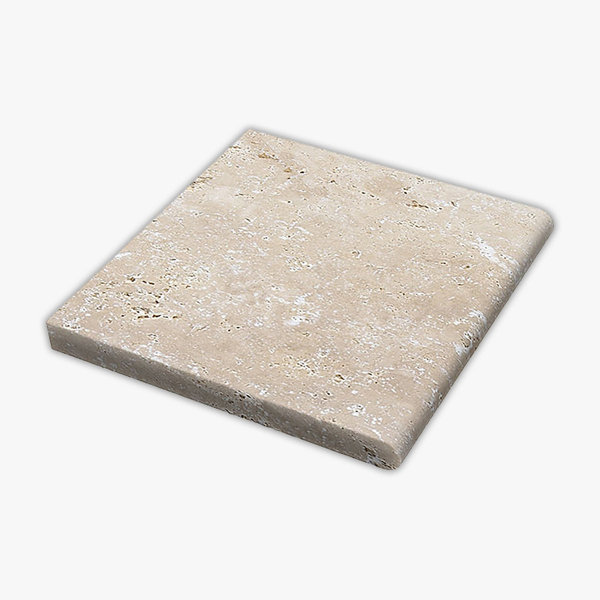 Ivory Tumbled 12x12 Travertine Thick Bullnose Coping