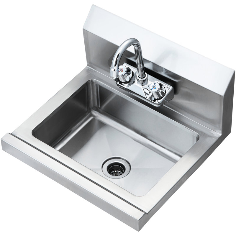 Lavabo mural, 17 po x 12,8 po, acier inoxydable, robinet rotatif à 360 °, crépine, facile à assembler, évier commercial, avec drainage, rouille, hauteur