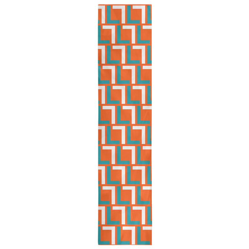 Chemin de table Miami, 90 po x 16 po, Orange / turquoise / blanc, Coton