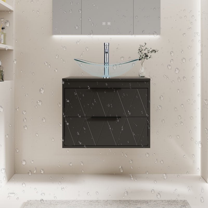Ensemble de meuble-lavabo mural simple 24 po avec lavabo vasque Sharee Sharee, Noir