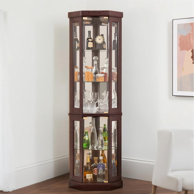 Vitrine d'angle vitrée d'angle, Cerisier, H 69,84 po x l 15,31 po x P 15,31 po