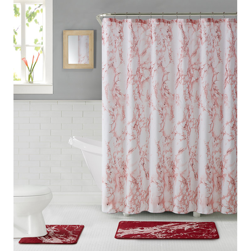 Pelagios Abstract Shower Curtain with Hooks Included, Burgundy