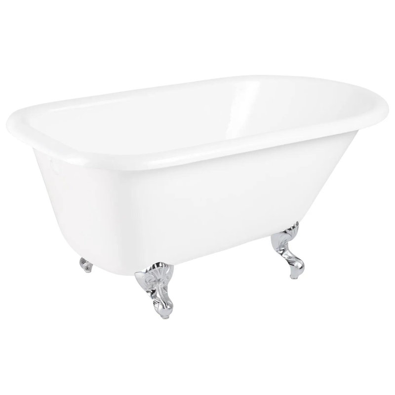 54" Miya Cast Iron Clawfoot Soaking Tub, Chrome, White