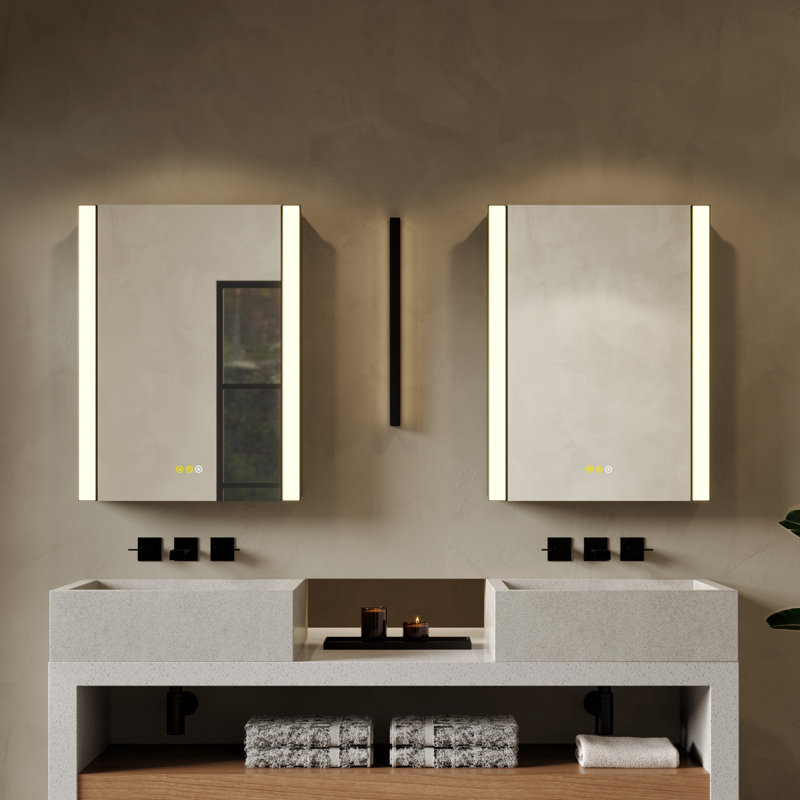 Modern LED Medicine Cabinet with Mirror, Anti-Fog, Outlets & Adjustable Shelves, Matte Black, 32" H x 24" W x 5" D