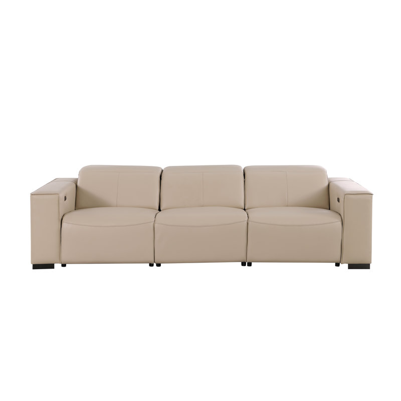 Luxurious Power Reclining Sofa With Dual Recliners And Power Headrests, Beige