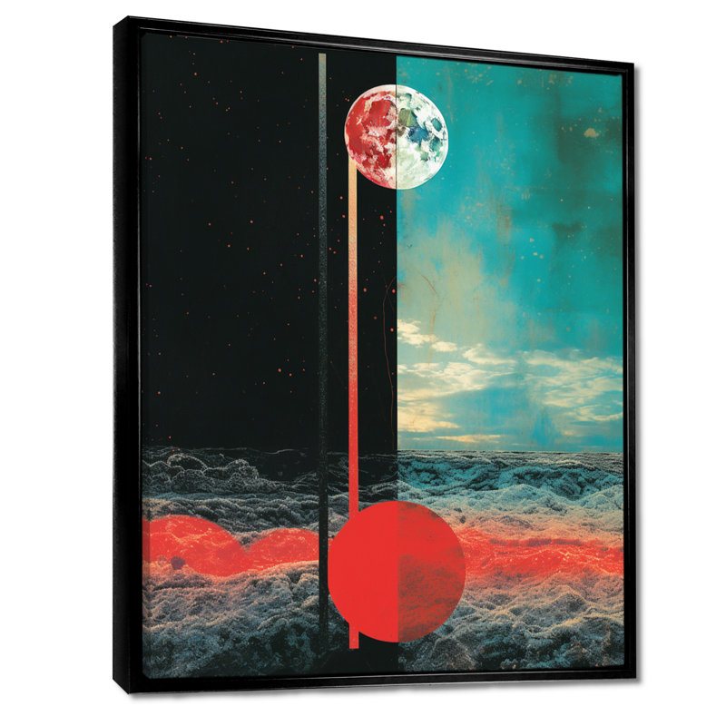 Seren Full Moon Mystery - Minimalisme, art mural, salon, Cadre flottant noir, H 20 po x l 12 po
